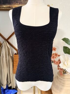 NATURAL LIFE Black Textured Square Neck Tank Top